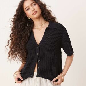 Abercrombie Black Button-Up Knit Cardigan